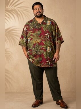 Tommy Bahama Workshop Christmas Silk Shirt XXL Red Toucan Holiday Aloha